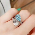 Aquamarines two-tone gem Water Drop Engagement Ring