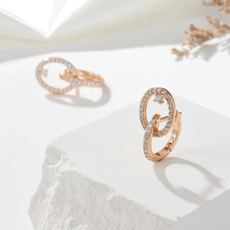 Shiny Natural Zircon Pierced Earrings For Women 585 Rose Gold