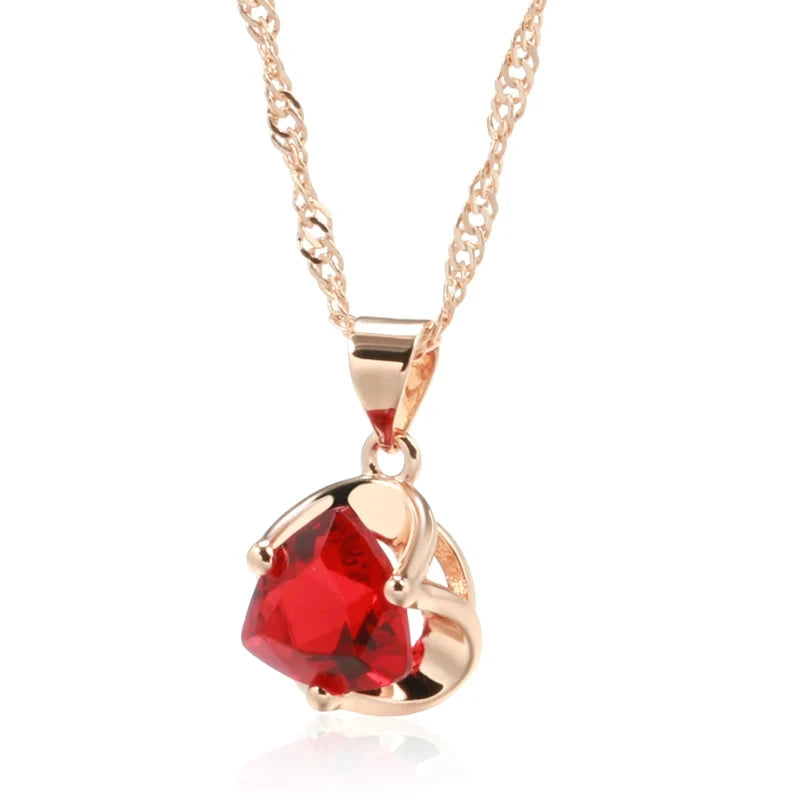 New Romantic Red Natural Zircon Necklace for Women Rose Gold