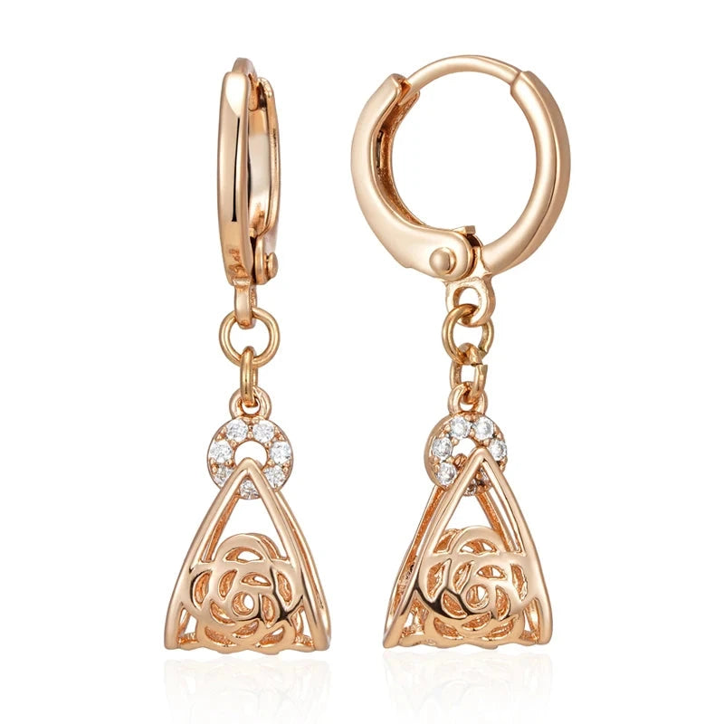 Wbmqda Fashion Hollow Drop Earrings For Women 585 Rose Gold Color With White Natural Zircon Ethnic Wedding Fine Jewelry GiftROSE GOLD COLOR