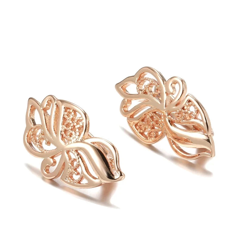 585 Rose Gold Color Vintage Hollow Flower Drop Earrings For Women