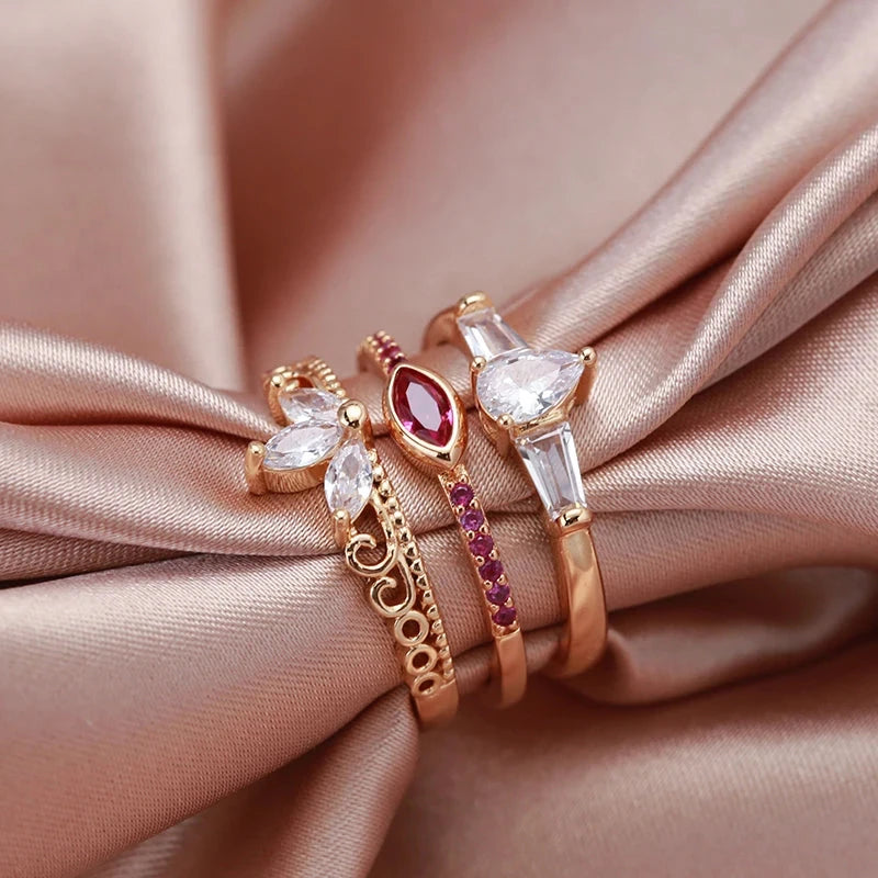 Elegant 585 Rose Gold Simple Slim Natural Zircon Rings For Women