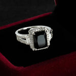 Charm Female Black Square Zircon Stone Ring 925 Sterling Silver Promise Weddind Rings for Women Big Crystal Ring Jewelry Anillos