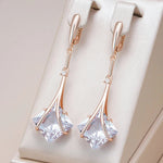 Shiny White Zircon Drop Earrings – 585 Rose Gold