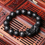 Natural Obsidian Fengshui Pixiu Beaded BraceletBraceletbeads 10mm