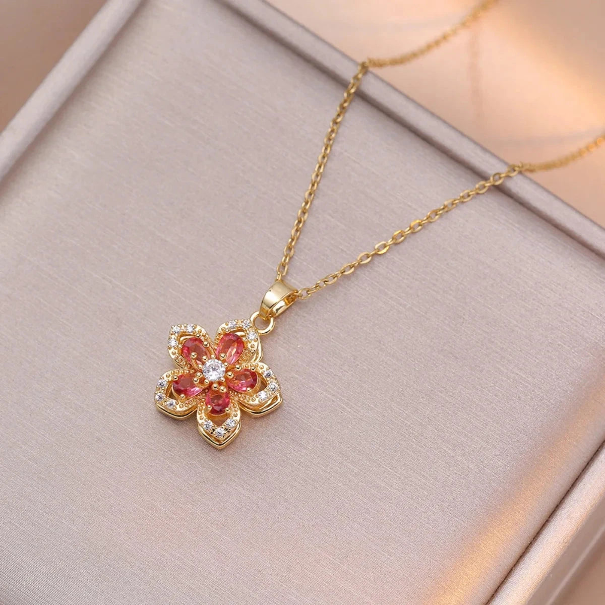 Shiny Zircon Spin Flower Necklace for WomenNC24Y0051-1