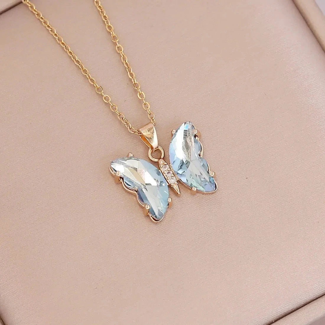 Gradient Butterfly Pendant NecklaceXL255-sky blue