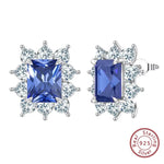 Square Cut 925 Sterling Silver Sapphire Stud EarringsEarrings