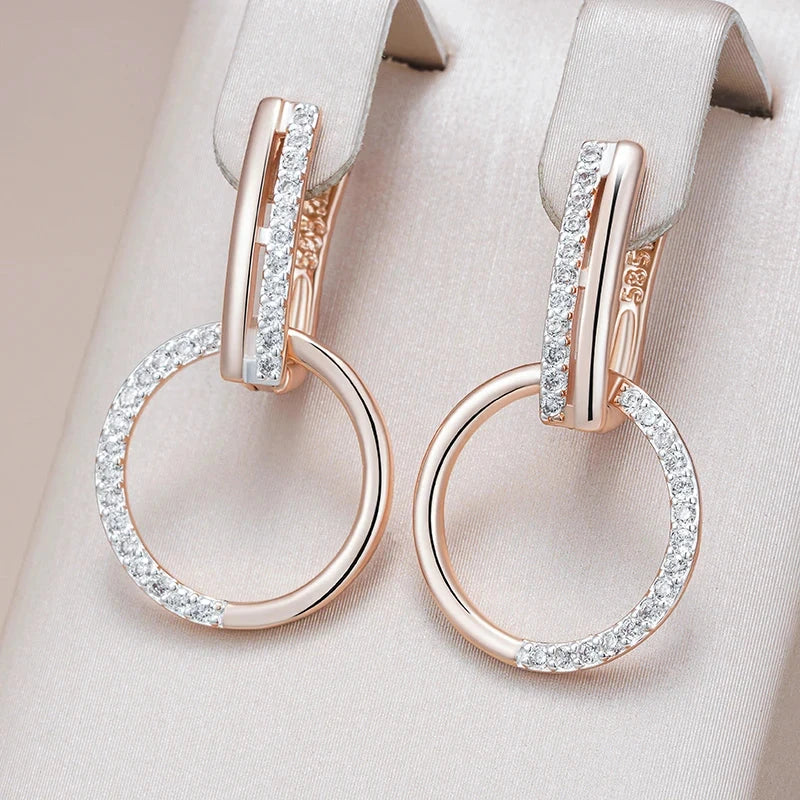 Round Drop Earrings – Rose Gold & Silver with Zircon