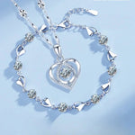 Silver Heart Shaped Necklace Bracelet Set for WomenWhite Set