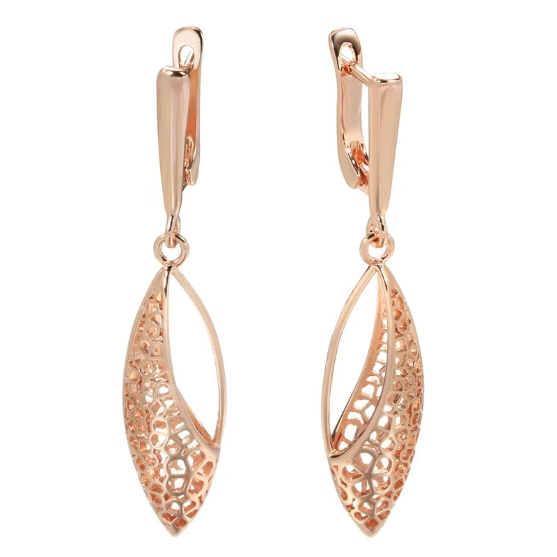 Gold Ethnic Hollow Geometric Oval Dangle Earrings585 Gold Color