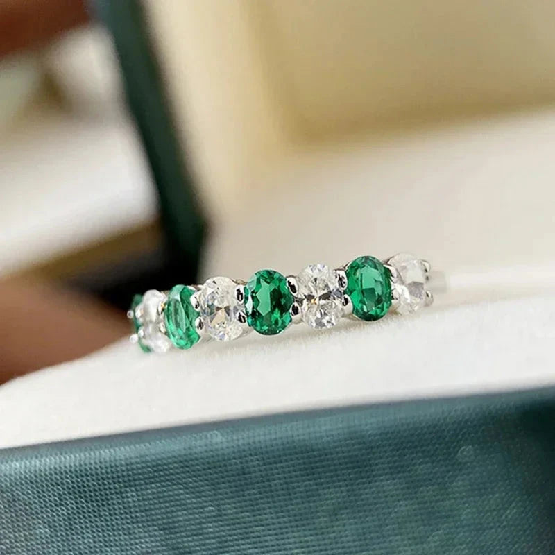 Silver Green/White Cubic Zirconia Rings for Women