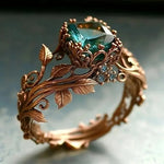 Vintage Inlaid Green Stone Flower Round - Rose Gold Color Rings8Ring