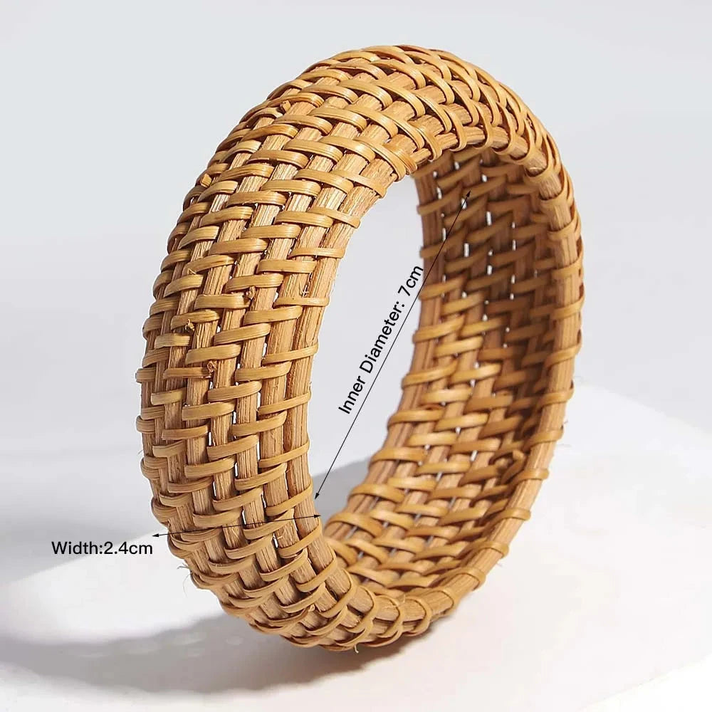Boho Wood Bamboo Rattan Weave BraceletE686230P