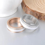 Stainless Steel White Ceramics Rings Jewelry Gold Color CZ Crystal Rings