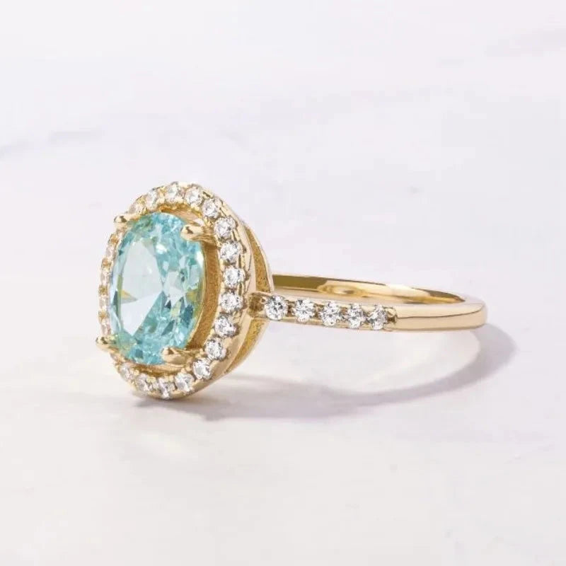 Elegant Gold Color Inlaid with White Blue Stone Rings Round Fashion Party Engagement Wedding Rings for Women Jewelry