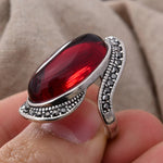 Retro Personality Garnet Stone Thai Silver Female Finger Ring