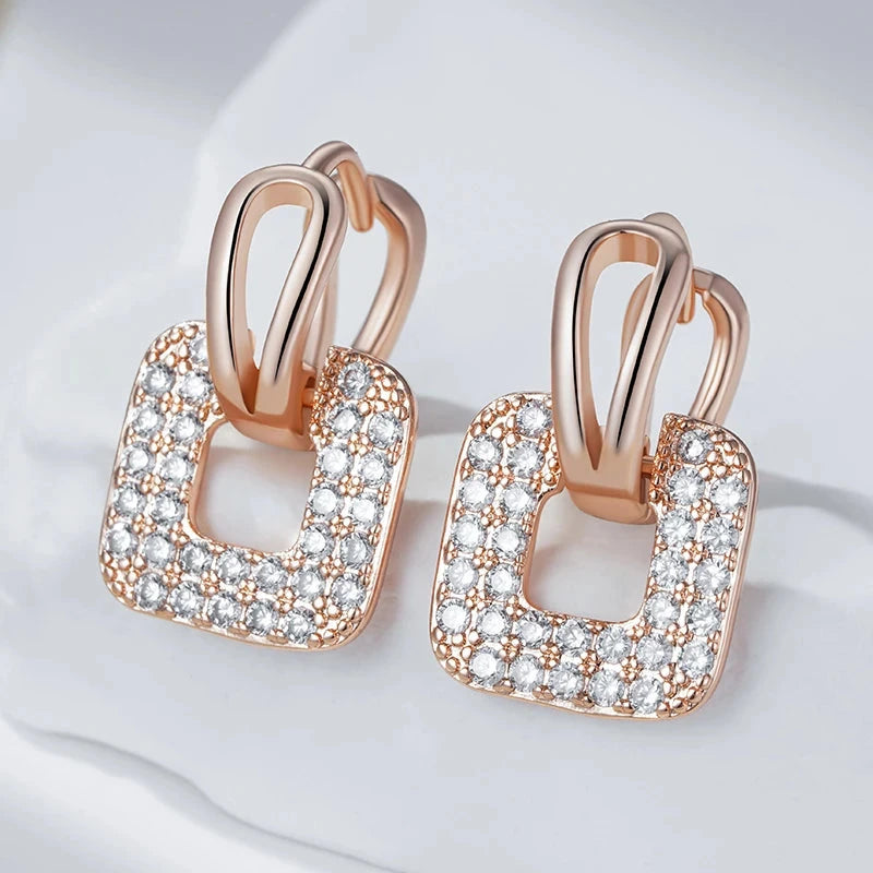 Luxury Rose Gold Zircon Square Drop Earrings for Women