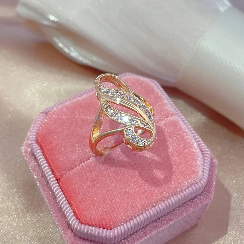 Luxury Fashion Natural Zircon Big Ring For Women 585 Rose Gold