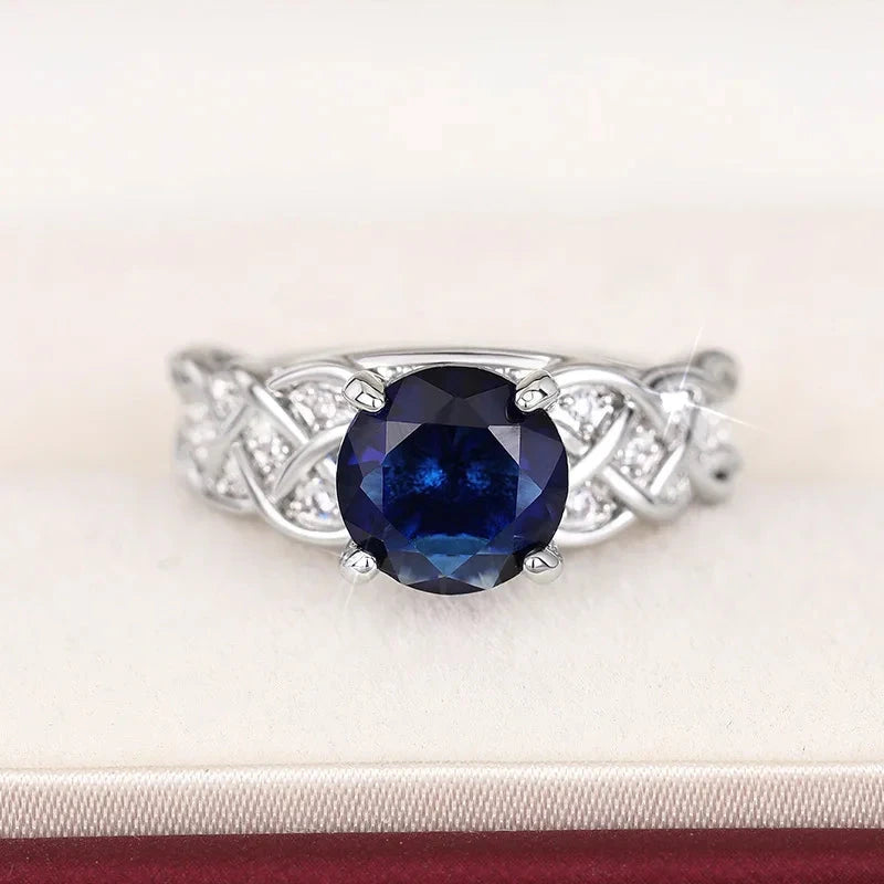 Navy Blue Zircon Inlaid Chain Ring – Trendy & Classic