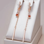 Red Zircon Rose Gold Long Tassel Dangle Earrings for Women