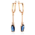 Luxury 585 Rose Gold Oval Blue Long Dangle Earrings for WomenH1241