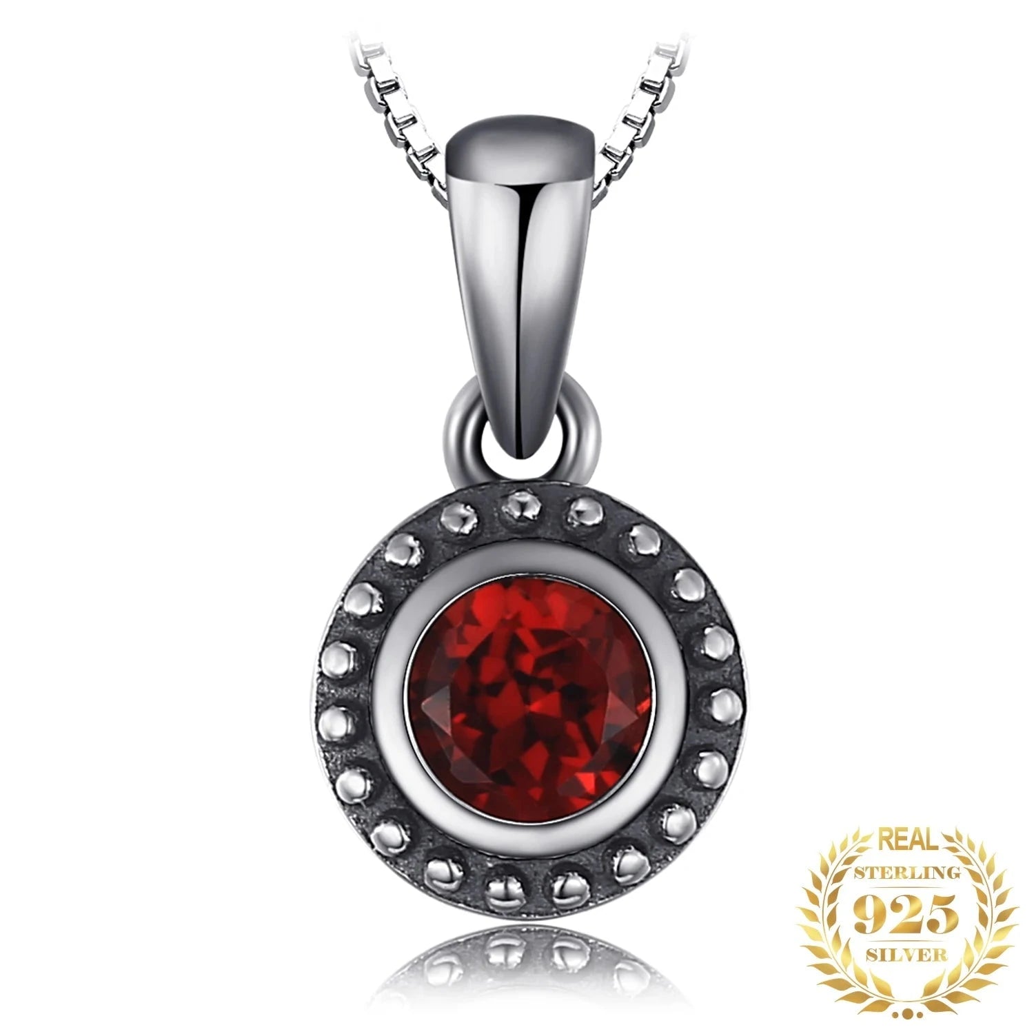 Vintage 5mm Genuine Garnet 925 Sterling Silver Pendant