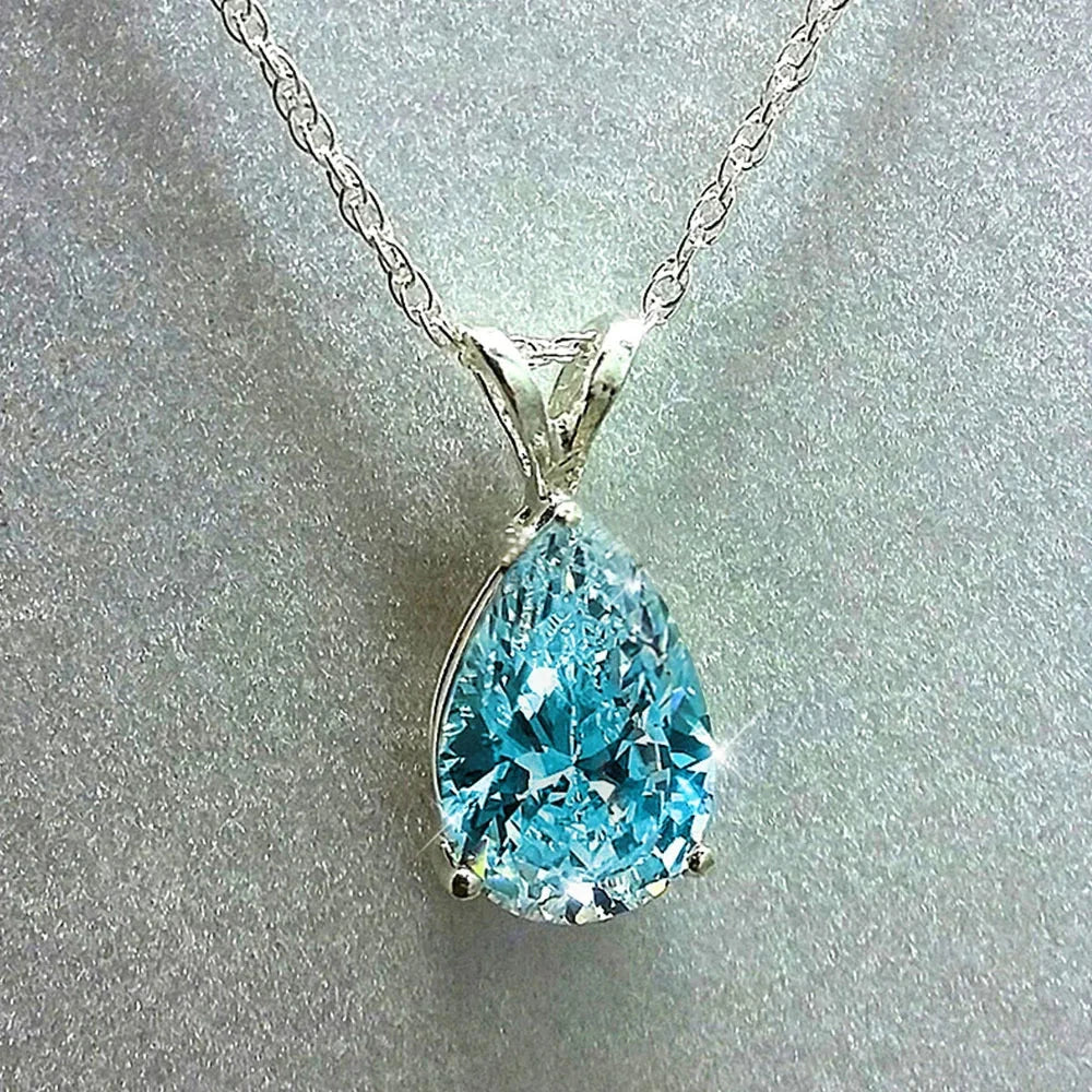 Aquamarine Zircon Pendant 925 Sterling SilverXL250