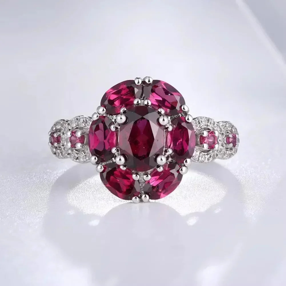 Garnet Halo Rings for Women Natural 3 Carats Purple Rhodolite Garnet Ring