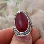 Retro Personality Garnet Stone Thai Silver Female Finger Ring