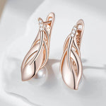 Pearl Leaf Drop Earrings – Rose Gold & Zircon