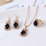 Blue Crystal Ring Necklace Earrings Set Wedding Jewelry SetsBlack