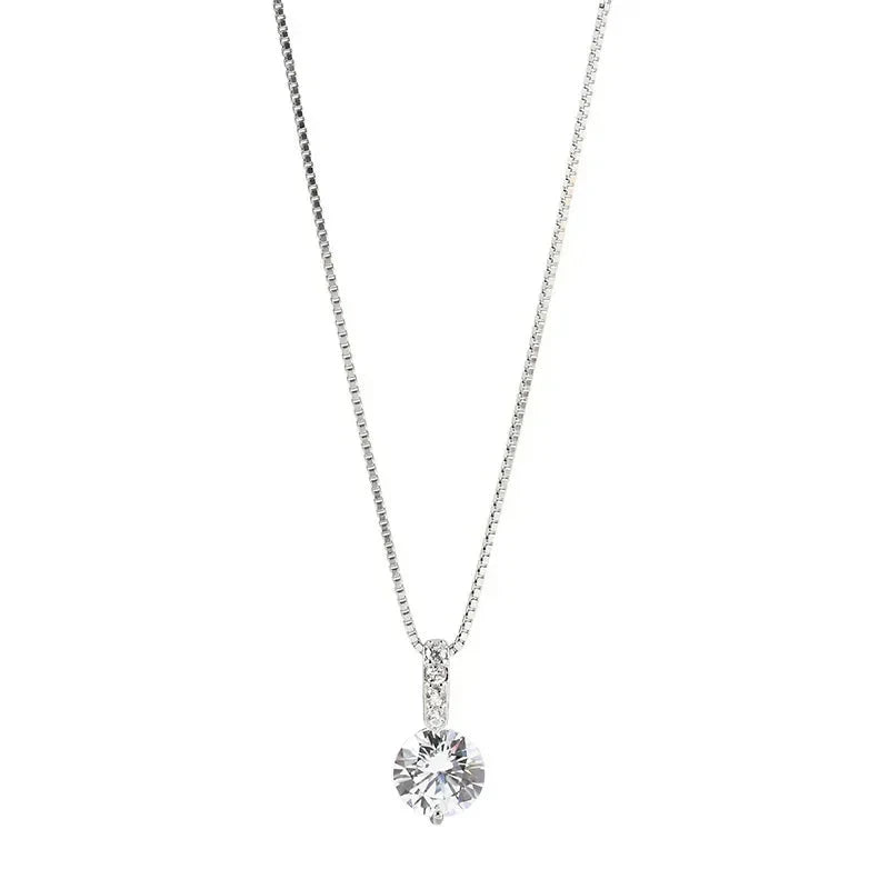 Fashion 925 Sterling Silver Round Zircon Necklace Minimalist Style Charm Choker Pendant Party Gift For Women's Fine JewelryWT