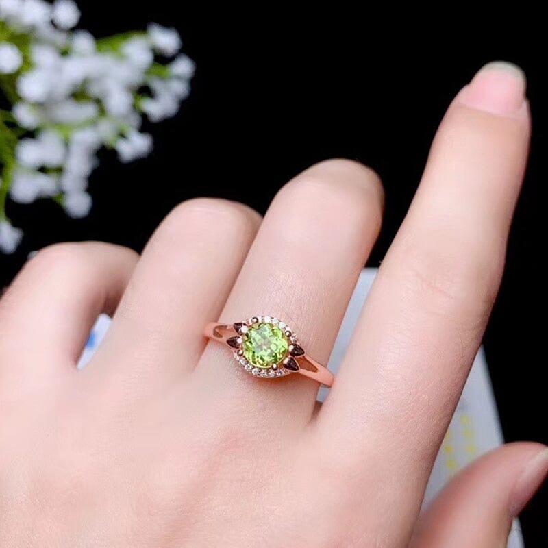 6mm Simple Round Cut Peridot 925 Sterling Silver RingRingRose Gold13.5