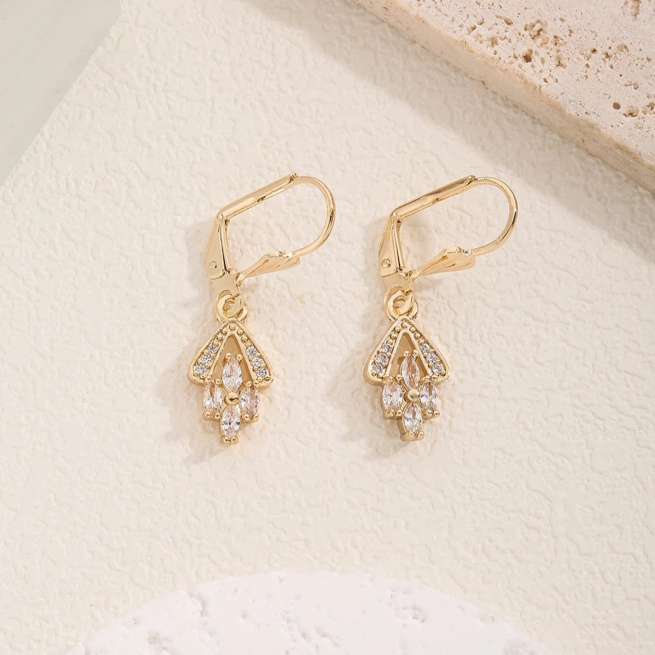 Gold Leverback Gemstone Drop Earrings for WomenS-15022