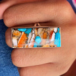 Exquisite Bohemian Retro Rectangles Turquoise Ring