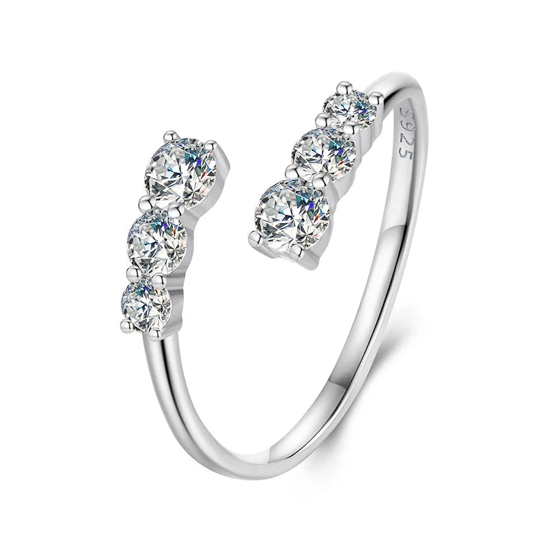 Moissanite Adjustable Open Ring – 925 Sterling Silver, White Gold PlatedMSR068-Eresizable