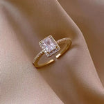 Gold Open Ring for Women – Square Zircon, Goth & Elegant