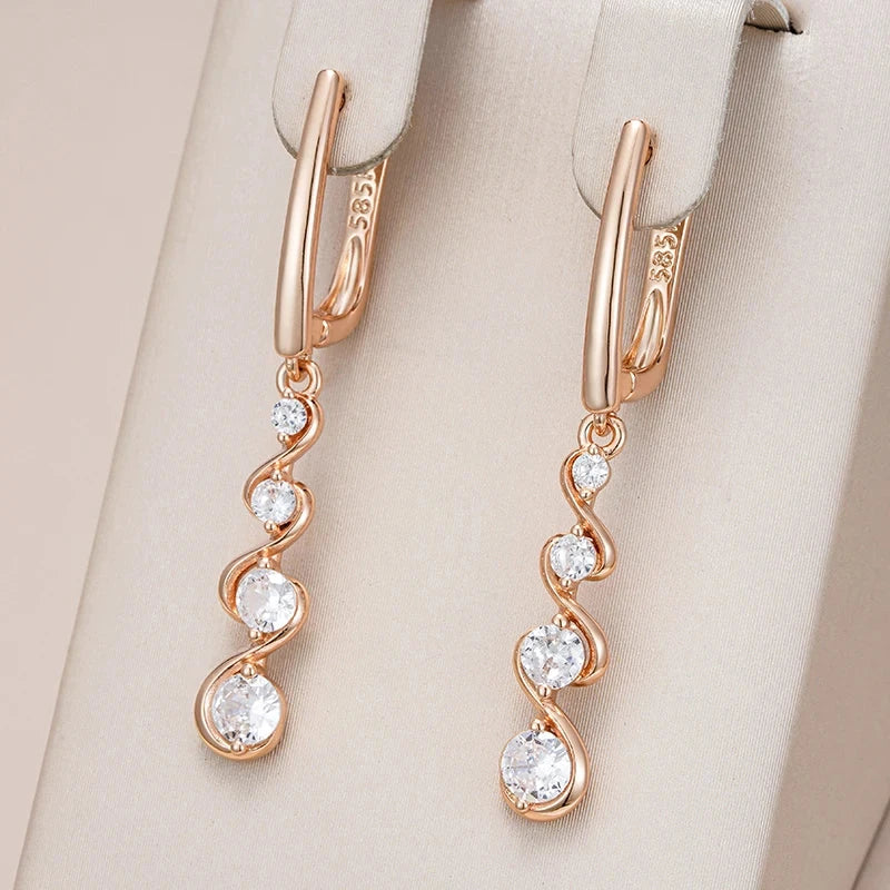 Natural Zircon Long Drop Earrings – 585 Rose Gold