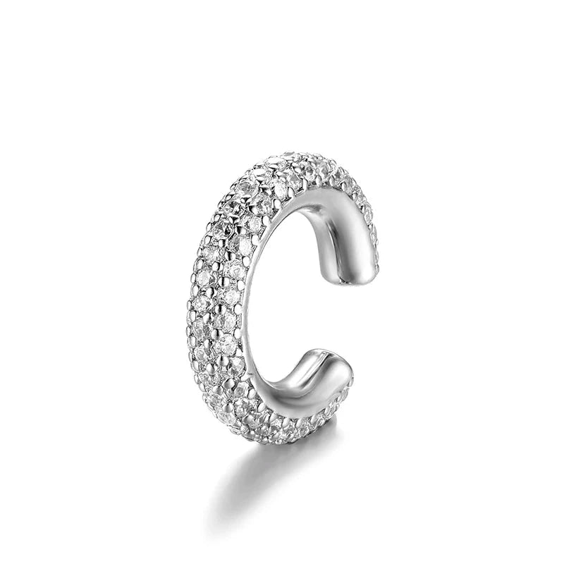 Round C-Shaped Zirconia Clip-On Earrings – Gold/Silver, No PiercingSilver-White
