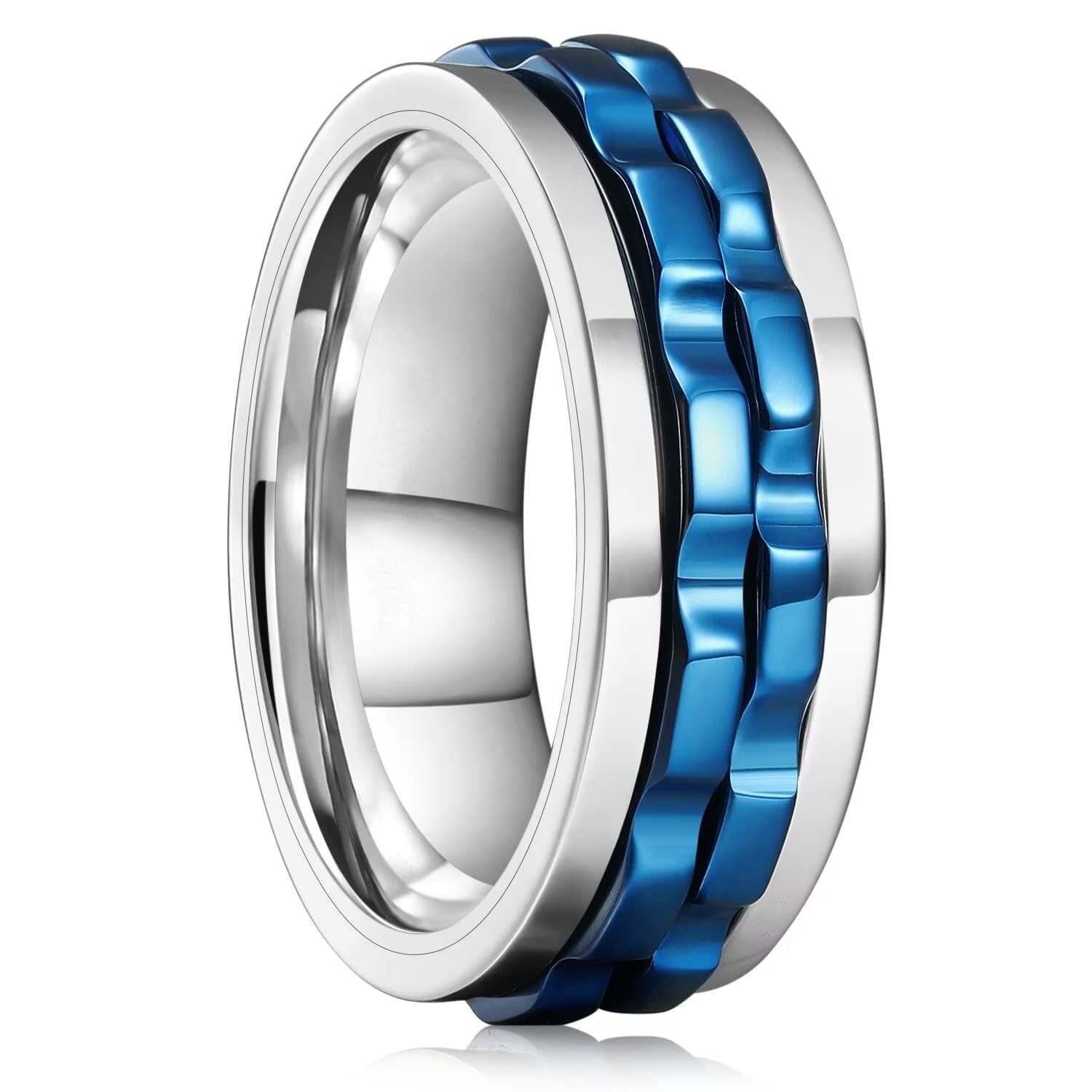 Titanium Steel Rotating Fidget Ring For MenMen's Ring9Silver Blue