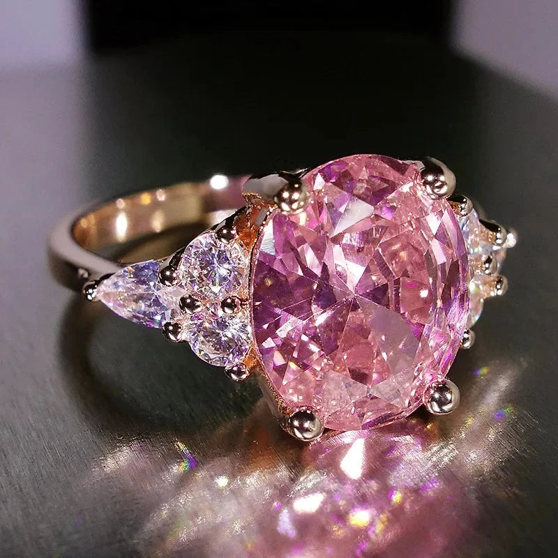 Pink Oval Zircon Ring – Vintage Rose Gold & SilverRose Gold Pink6