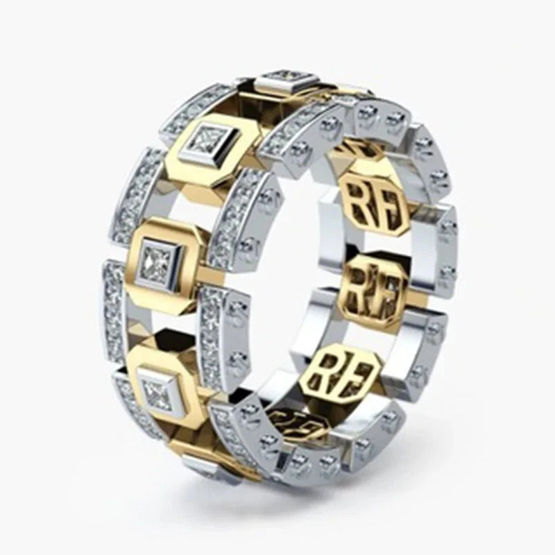 Men's Two-Tone Geometric Band Rings with Diamond Accents13Gloden