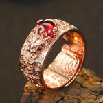 Thai Silver Mens Rings Six Character Red Garnet RingresizableStyle 2