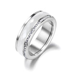 Stainless Steel White Ceramics Rings Jewelry Gold Color CZ Crystal RingsR18056P7