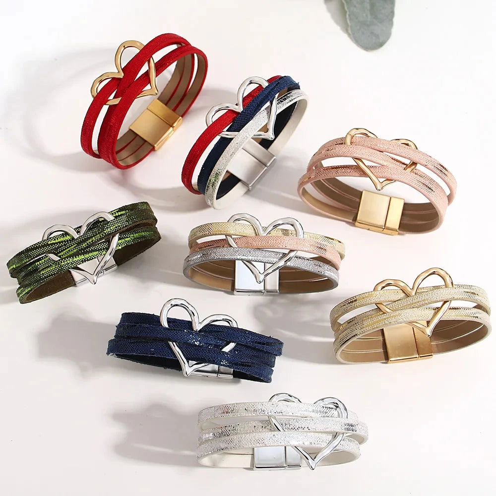 Romantic Hollow Metal Love Heart Wrap Bracelet for Women
