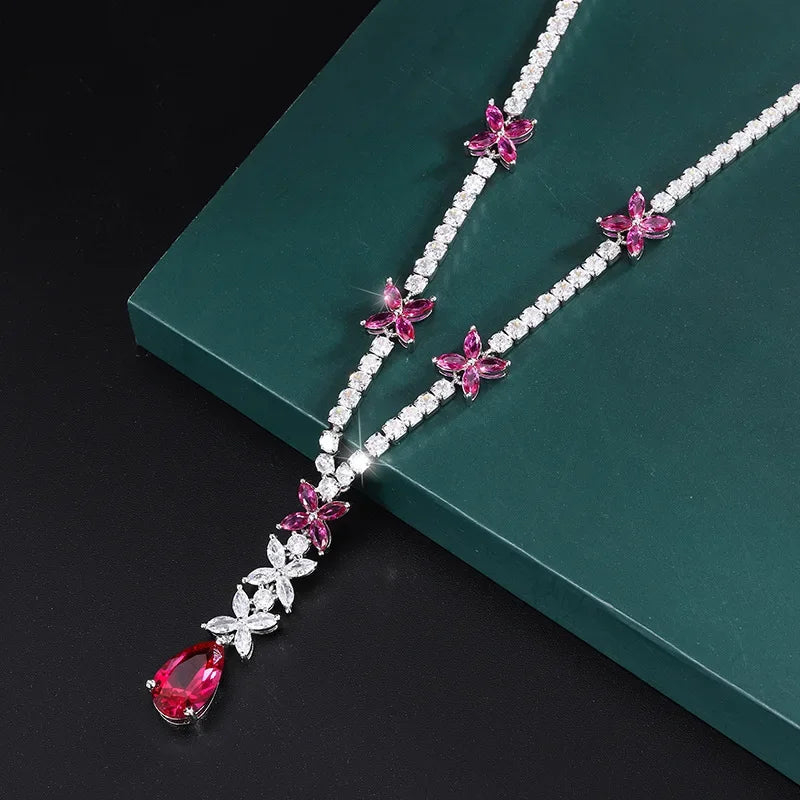 Ruby Crystal Pendant Necklace Small Butterfly