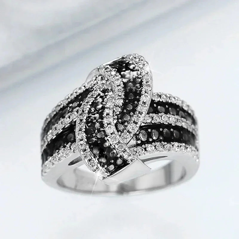 Black Enamel Ring with White Zircon – Women's Luxury