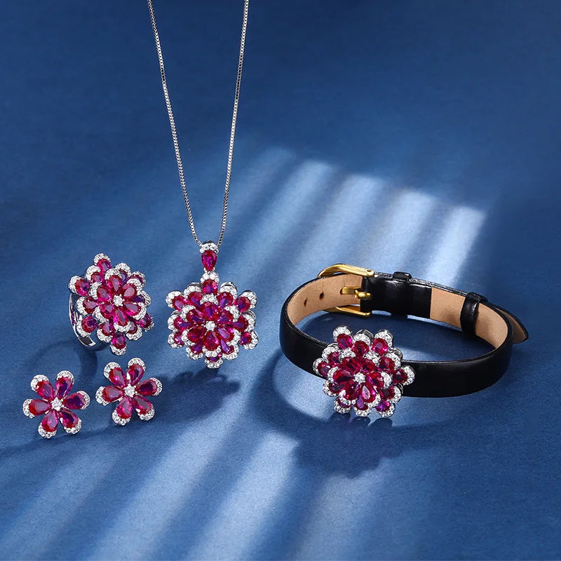 Ruby Flower Designed Jewelry Set1 Set