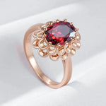 Oval Red Zircon Boho Glossy Large Rings for Women 585 Gold Color Vintage Party Wedding Jewelry Flower Charm Accessories Gifts